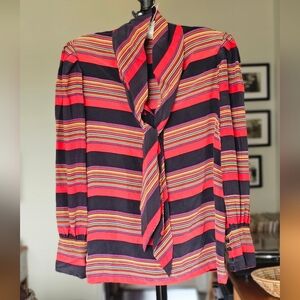 Vintage 90s Silk Striped Neck Tie Blouse